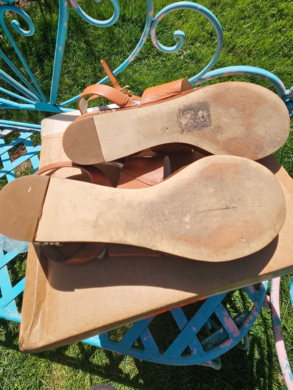 Michael Kors Tan Leather Platform Wedge Sandals - Picture 5 of 6